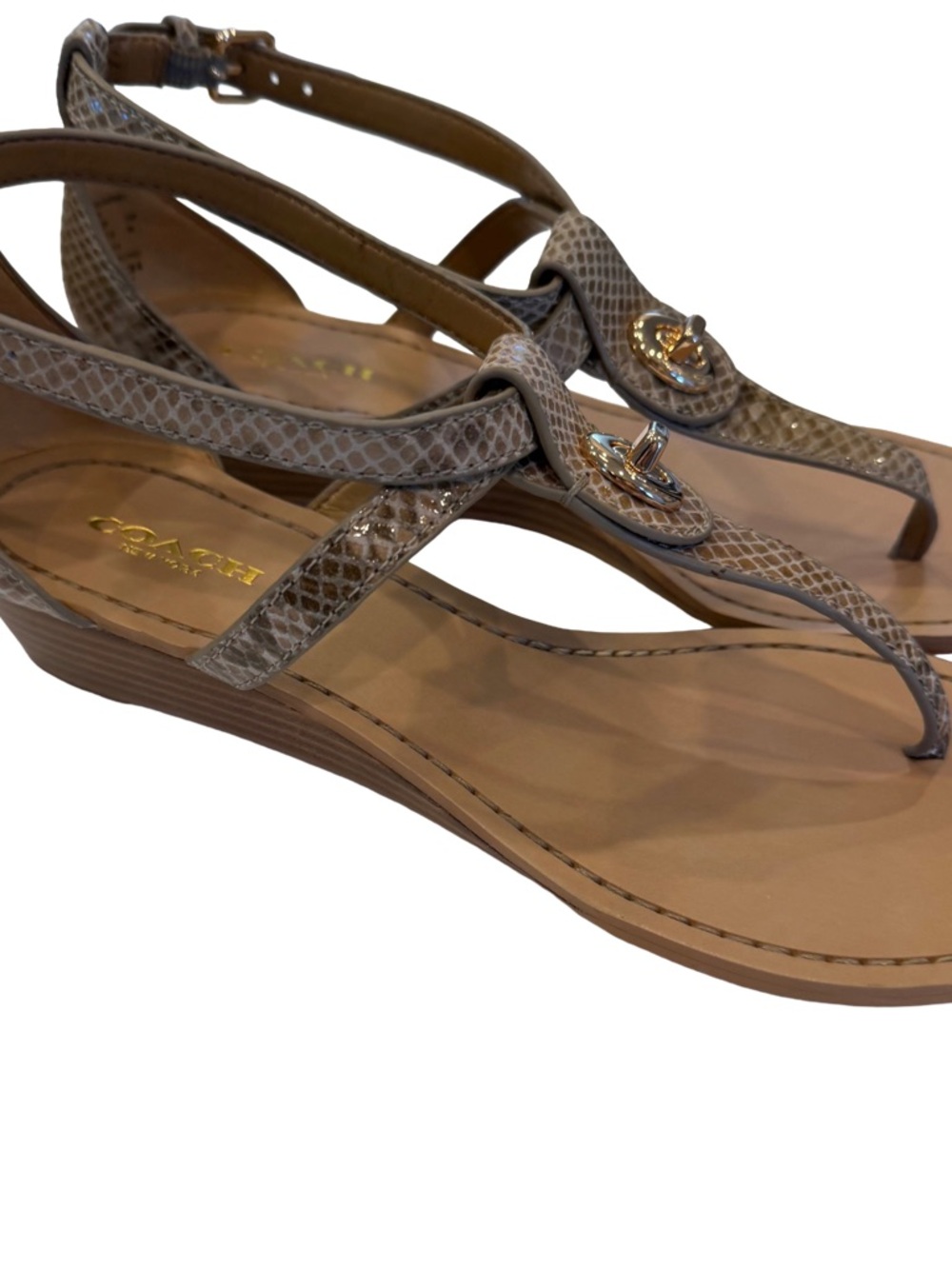 Coach Women’s Turnlock Leather Sandals Ingrid Snakeskin Snake Print Sz 8 NIB - Picture 2 of 12